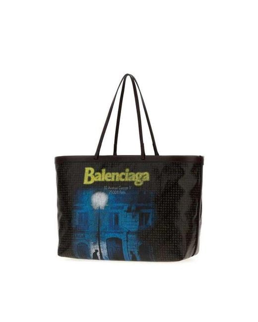 Balenciaga Blue Printed Canvas Tote Select Shopping Bag/L Addr Borse A Mano