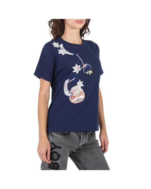 Michaela Buerger Blue Pig On Moon T-shirt