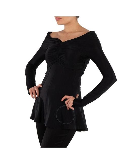 Rabanne Black Ladies Ruched Off-Shoulder Flared Top, Brand Size 36 (Us
