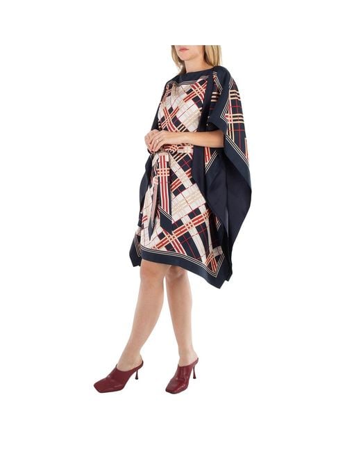 Burberry Red Abstract Check Print Silk Belted Cape