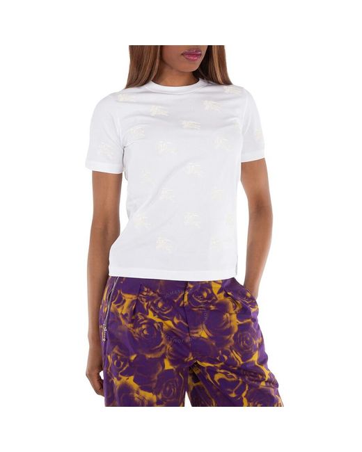 Burberry White Margot Ekd Print Cotton T-Shirt