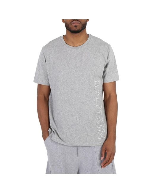 Balmain Gray Reflective Logo Oversized Cotton T-shirt for men