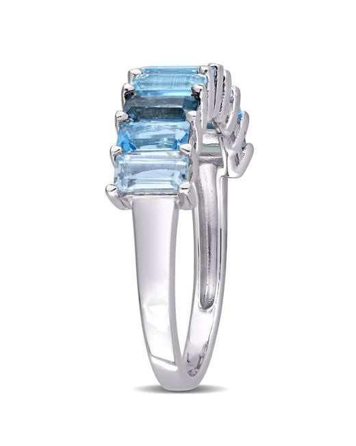Amour Blue 2 1/2 Ct Tgw London- Topaz Swiss Topaz And Sky Topaz Baguette Ring
