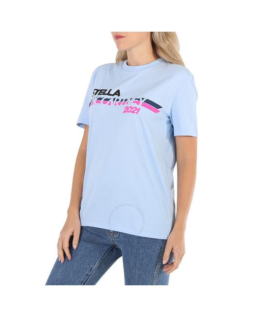 Stella McCartney Blue Light Moto Logo Print T-shirt