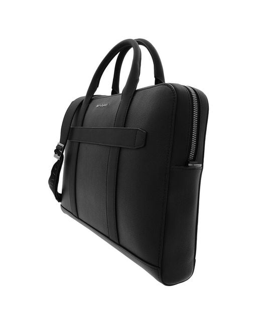 BVLGARI Black Calf Leather Briefcase for men