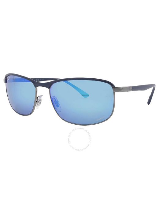 Ray-Ban Polarized Gray Mirrored Blue Rectangular Sunglasses Rb3671ch 92044l 60