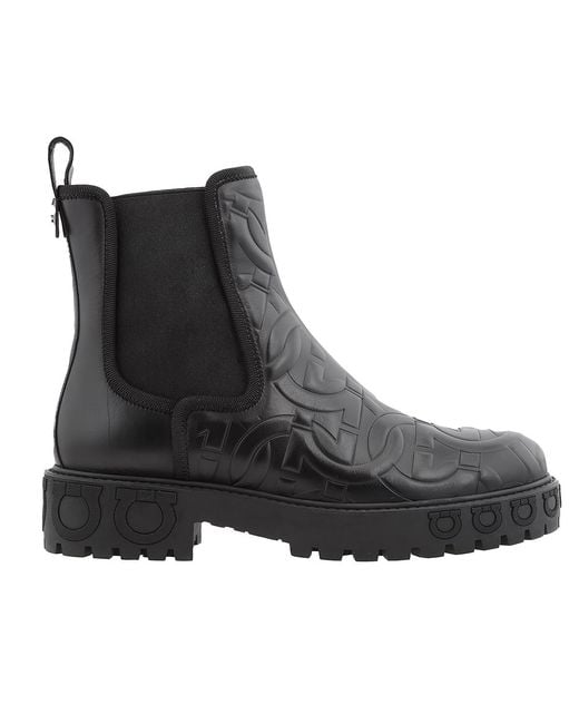 Ferragamo Black Gancini Leather Chelsea Boots