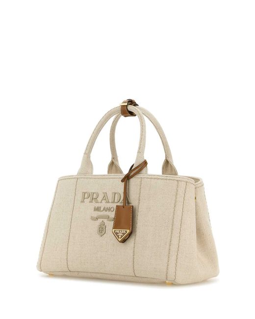 Prada Natural Sand Canvas Shopping Bag