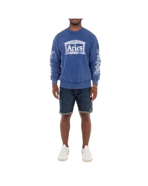 Aries Blue Aged Ancient Column Cotton Sweater for men
