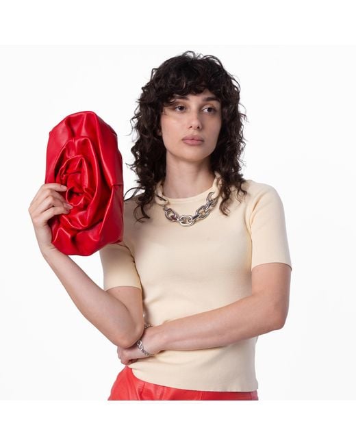 Burberry Red Nappa Leather Rose Clutch