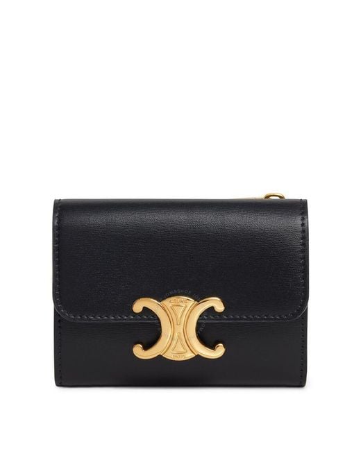 Céline Black Compact Wallet With Coin Triomphe
