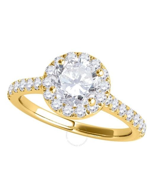 Maulijewels Metallic 18k Gold 1.0 Carat Natural Halo Diamond Bridal Set Engagement Ring