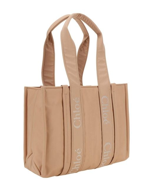Chloé Natural Woody Logo Medium Tote Bag