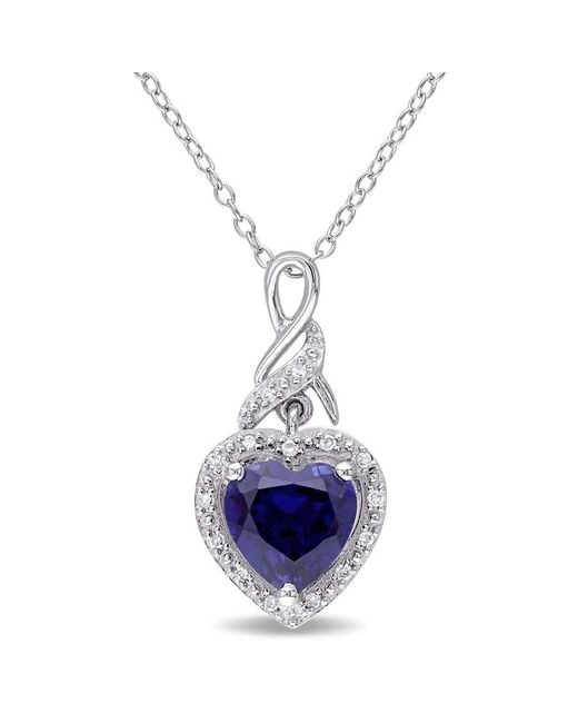 Amour Blue Diamond And Created Sapphire Heart Twist Pendant With Chain