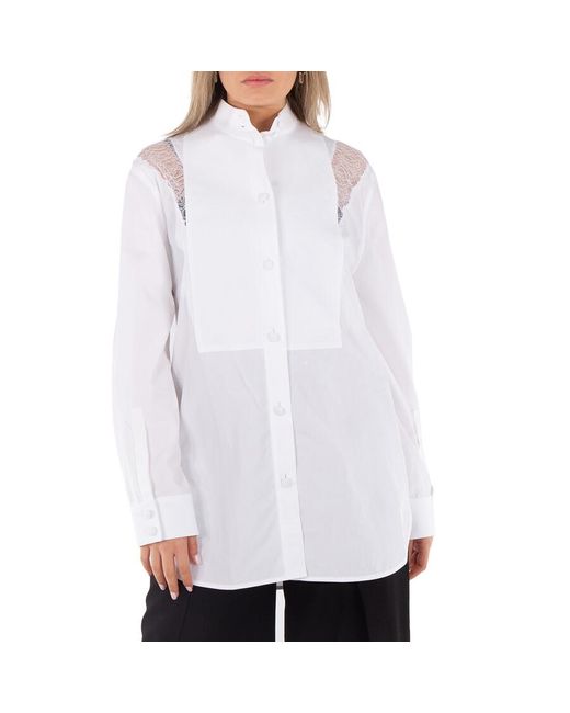 Burberry White Long Sleeve Lace Trim Shirt, Brand Size 8 (Us