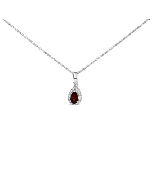 Haus of Brilliance Metallic 10K 5X3Mm Garnet And Diamond Accent Halo Pear Shape Pendant Necklace
