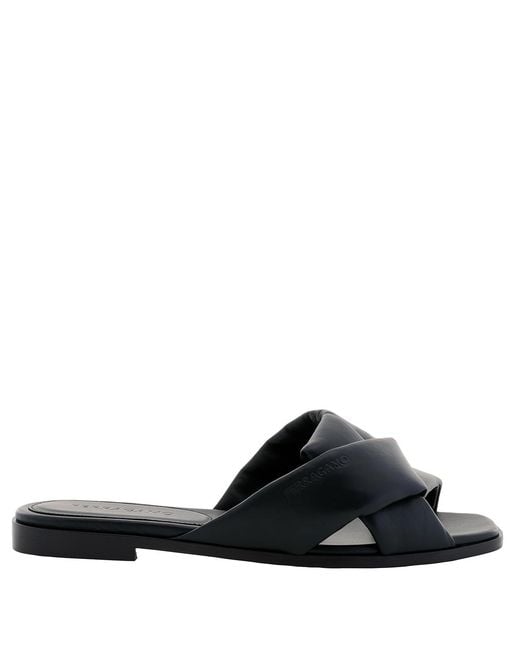 Ferragamo Black Alrai Crossover-Strap Nappa Slides, Size 7