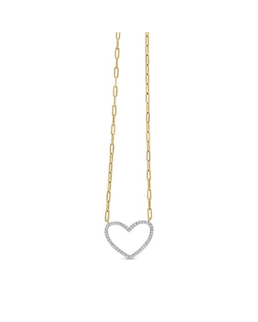 Haus of Brilliance Metallic 14K Over 1/4 Cttw Diamond Open Heart With Paperclip Chain Pendant Necklace