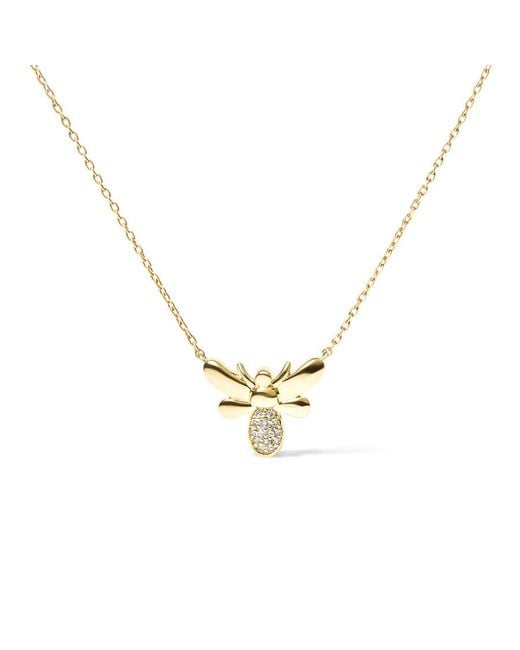 Haus of Brilliance Metallic 10K Diamond Accented Bumble Bee Pendant 18" Inch Necklace (H-I Color, I1-I2 Clarity)