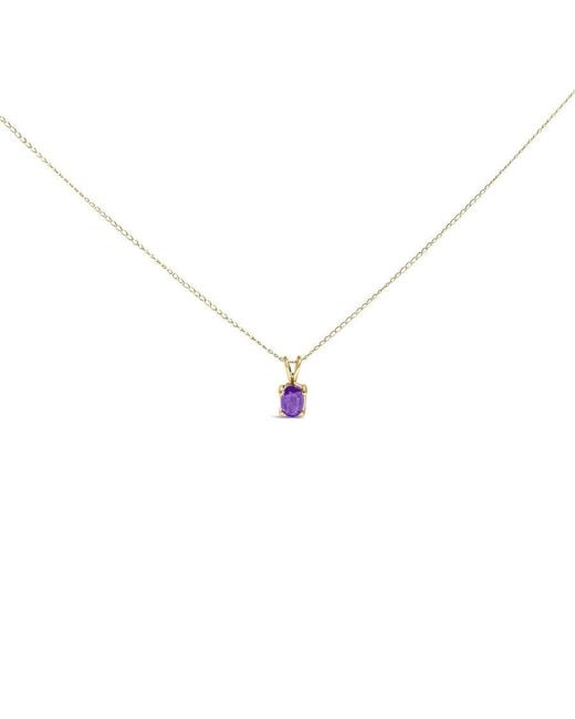 Haus of Brilliance Metallic 14K 6X4Mm Oval Shaped Amethyst Solitaire Pendant Necklace