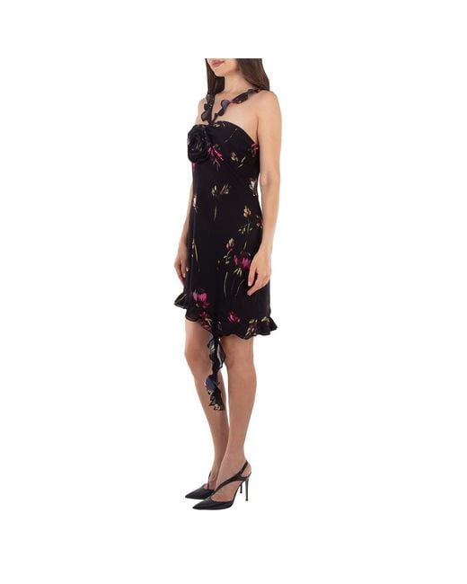 ROTATE BIRGER CHRISTENSEN Black Ladies Sachet Floral-Print Asymmetric Minidress