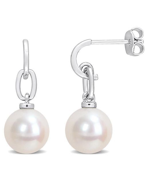 Amour White 9-9.5Mm Freshwater Cultured Pearl Drop Earrings