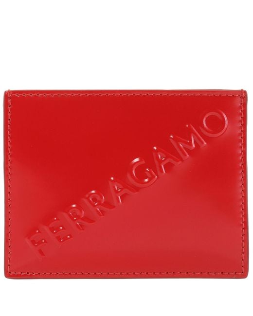Ferragamo Red Embossed Logo Card Case for men