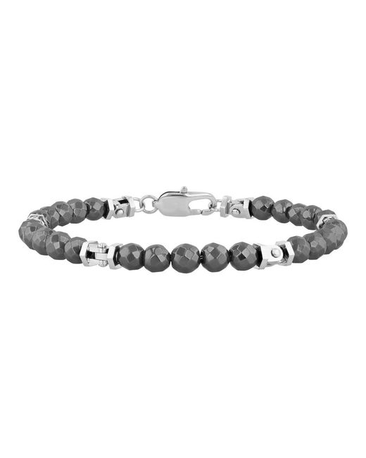 Robert Alton Metallic Stainless Steel Smooth Geometric Hematite Bead Bracelet for men
