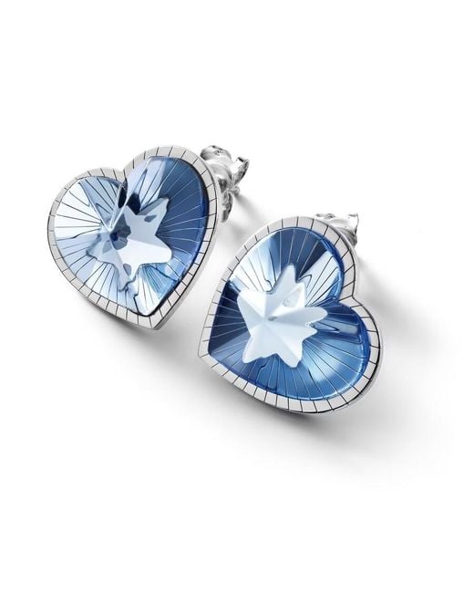 Baccarat Blue Sterling, Crystal Heart Earrings 2812859