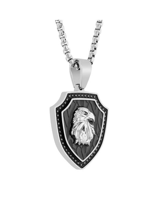 Robert Alton Metallic 1/2Ctw Diamond Stainless Steel Finish Eagle Sheild Pendant for men