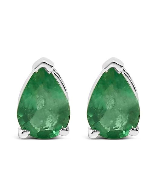 Haus of Brilliance Green 14K 6X4Mm Pear Shaped Emerald Solitaire Stud Earrings