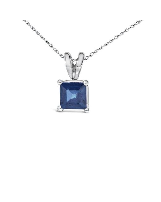 Haus of Brilliance Metallic 14K 5X5 Mm Square Shaped Sapphire Solitaire Pendant Necklace