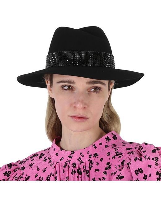 Maison Michel Black Virginie Studded Strass Fedora Hat