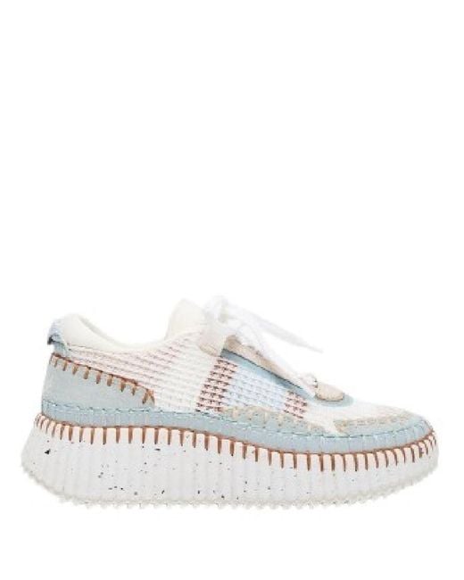 Chloé White Nama Hand-Stitched Mesh Upper Sneakers, Brand Size 35 (Us