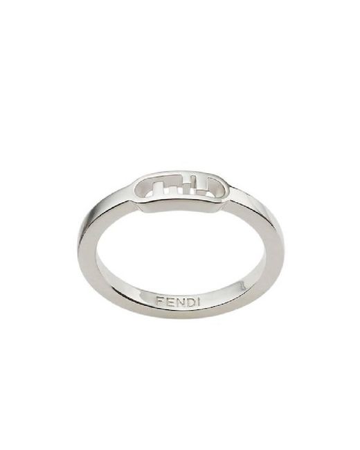 Fendi Metallic O'Lock Palladium Ring for men