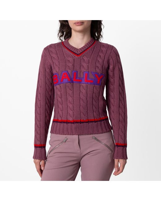 Bally Logo Embroidered V-Neck Wool Sweater, Brand Size 38 Us