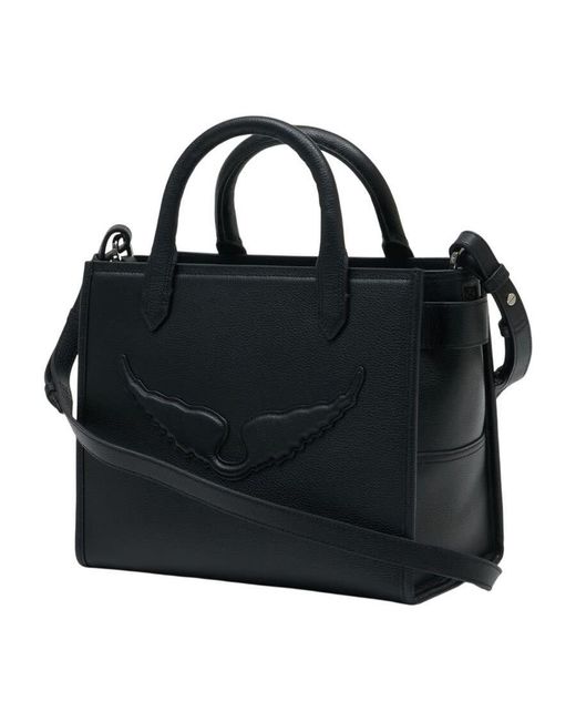 Zadig & Voltaire Black Embossed Wing-Detail Calfskin Tote Bag for men