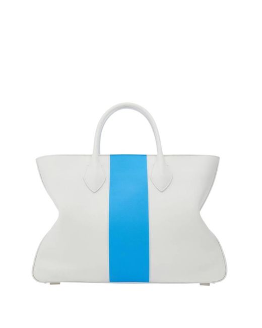 Ferragamo Blue Striped Leather Tote Bag