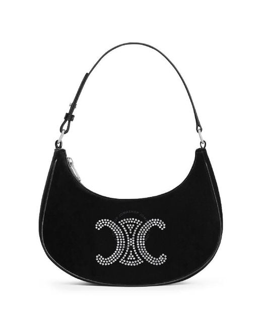 Céline Black Ava Triomphe Strass Velvet Shoulder Bag