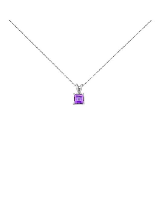 Haus of Brilliance Metallic 14K 5X5 Mm Square Shaped Amethyst Solitaire Pendant Necklace