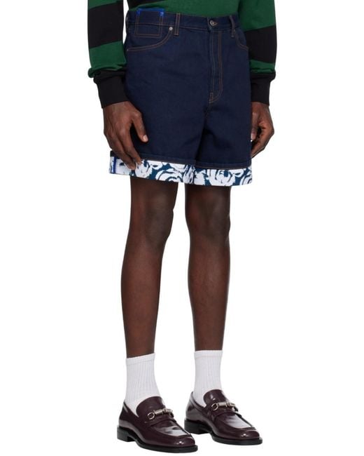 Burberry Blue Flocked Denim Shorts for men