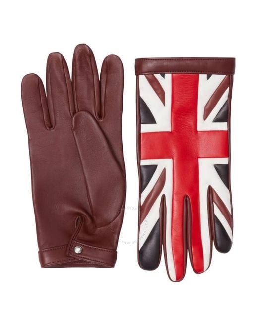 Burberry Red Union Jack Flag Motif Leather Gloves