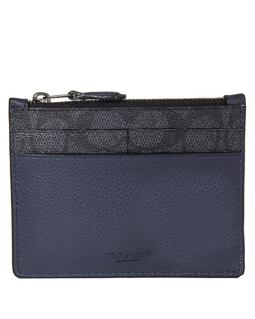 COACH Blue Signature Canvas Blocking Card Case