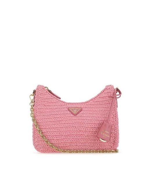 Prada Pink Raffia Re-Edition 2005 Shoulder Bag F0442 Vi-Vitello Borse A Mano