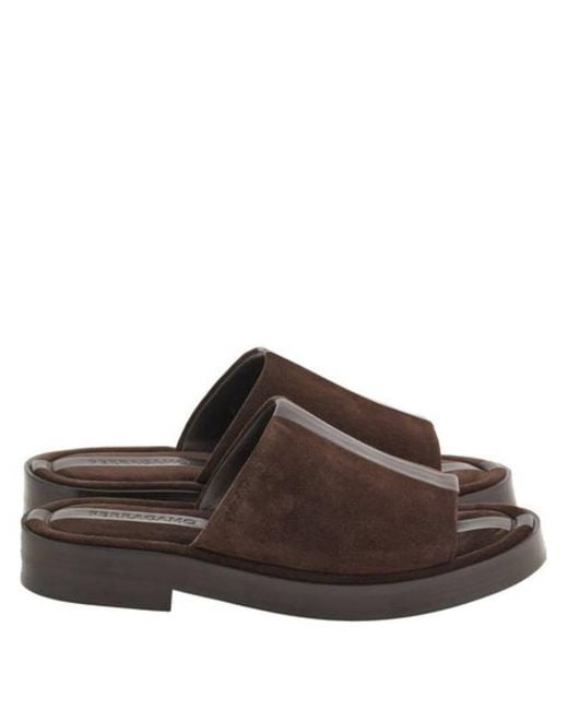 Ferragamo Brown Facundo Single-Band Slides for men