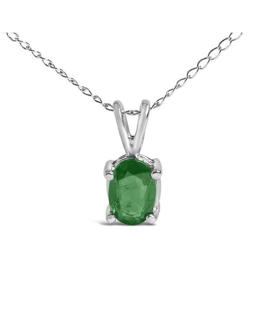 Haus of Brilliance Metallic 14K 6X4Mm Oval Shaped Emerald Solitaire Pendant Necklace