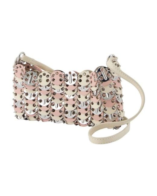 Rabanne Gray Metal-Studded Calfskin Shoulder Bag