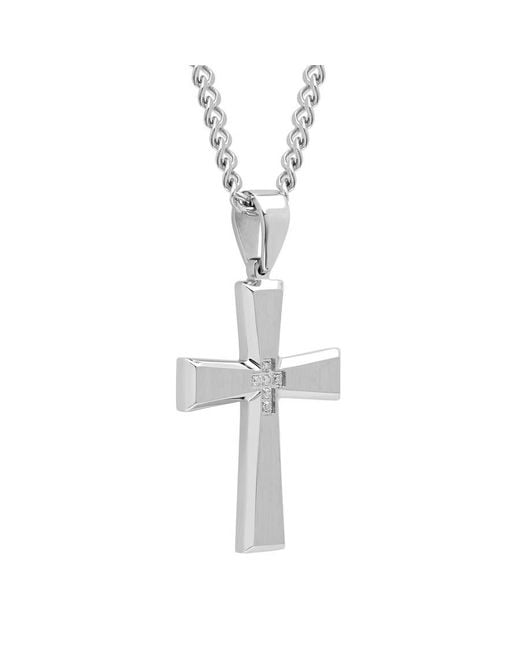 Robert Alton White 1/20 Ctw Stainless Steel Diamond Cross Necklace for men