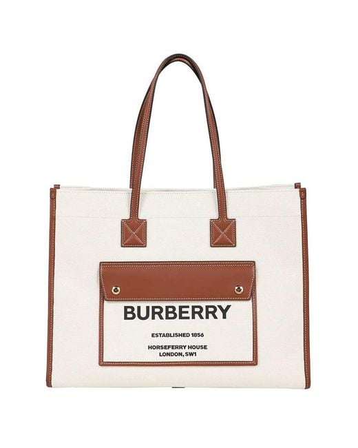 Burberry White Freya Medium Two-Tone Canvas And Leather Tote