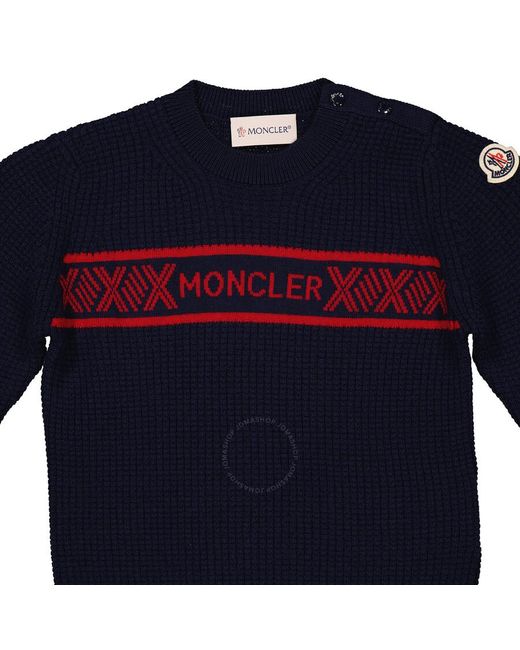 Moncler Blue Kids Navy Girocollo Tricot Logo Wool Jumper